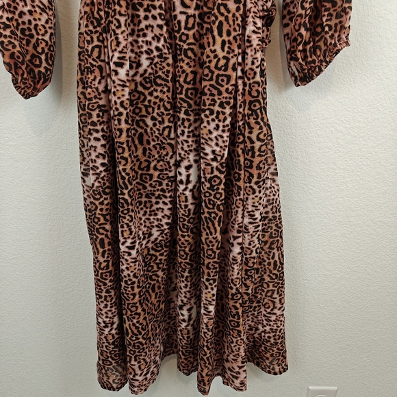 Anthropologie Ranna Gill Leopard Cut Out Midi Long Sleeve V-neck Dress Size 1X - Picture 14 of 16